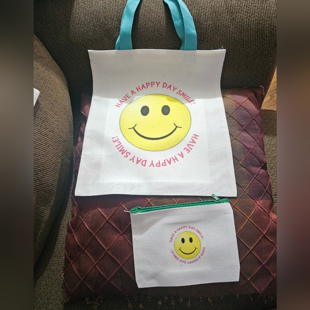 Smiley Face Tote and Pouch Set